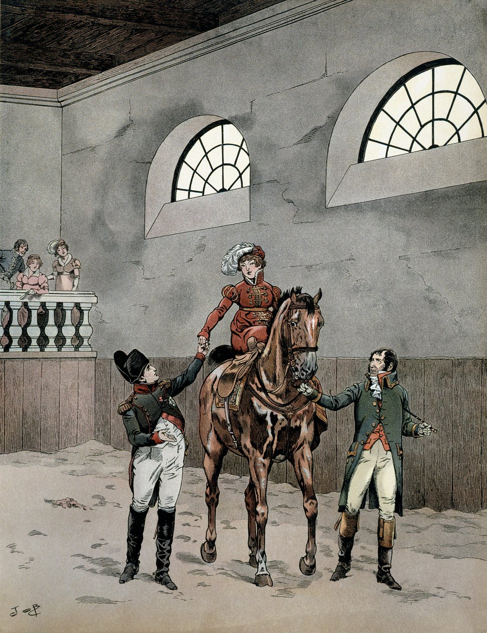 Napoleon I Bonaparte (1729-1821) deltok på ridetimene til imponen Marie Louise av Østerrike (1791-1847). I "" Napoleon"" av Georges Montorgueil. Illustrasjon av Jacques Marie Gaston Onfray de Breville dit JOB (1858-1931) av pseudonym for Onfray de Breville Jacques Job