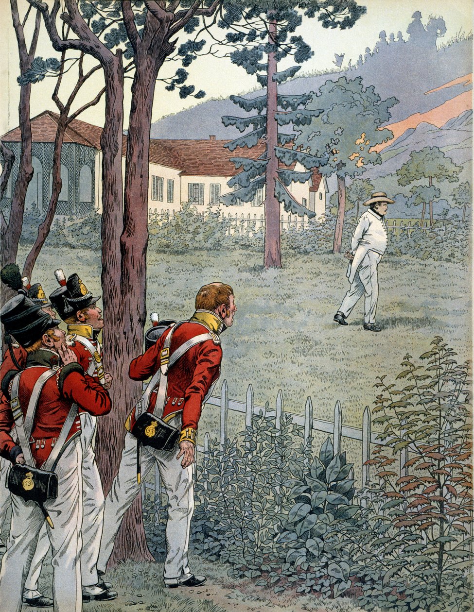 Napoleon I Bonaparte (1769-1821) under det forbløffede blikket til den britiske hæren i fangenskap på øya Saint Helene (Sainte-Helene) av pseudonym for Onfray de Breville Jacques Job