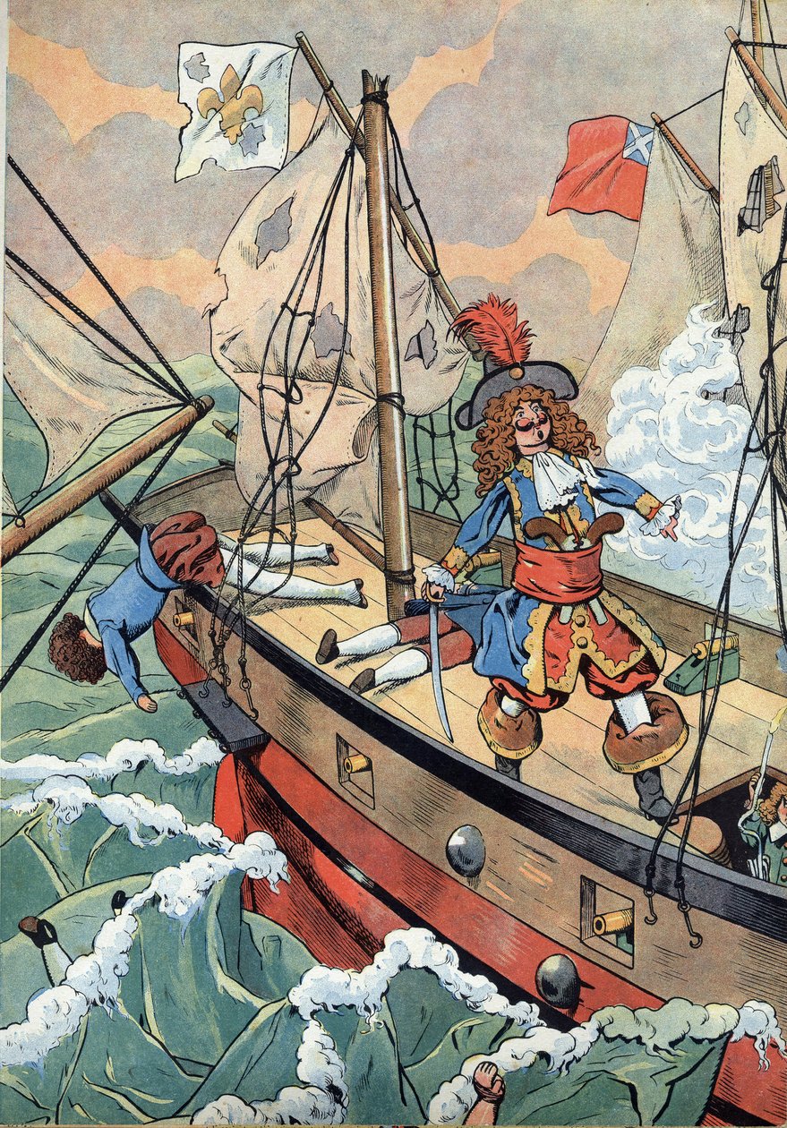 Scene of the history of France in toys: The French sailor, privateer captain Jean Bart (1650-1702) with his son ready to set fire to the powder in case of a collision. In “” Joujoux a l