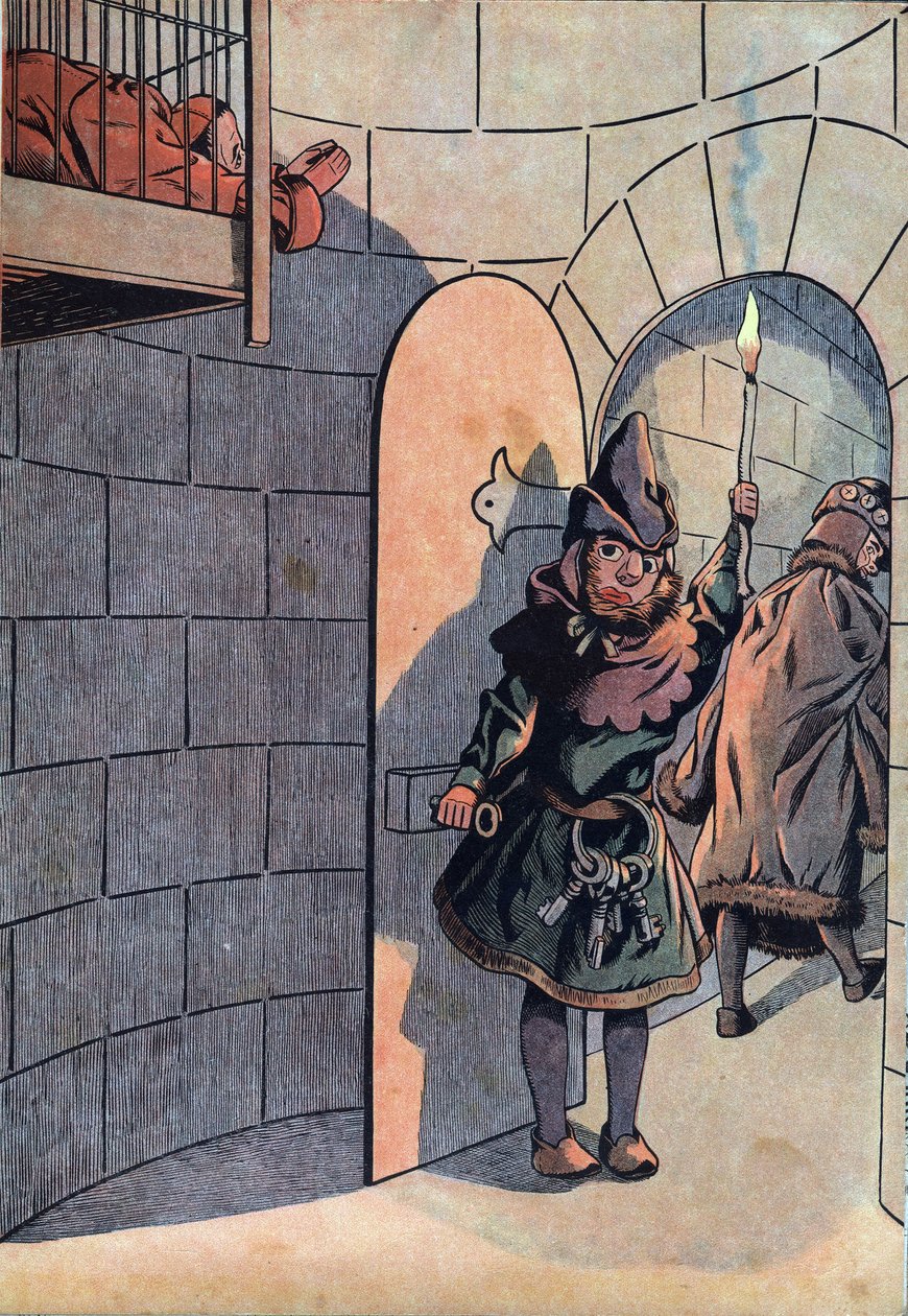 Scene of the history of France in toys: plotting against King Louis XI (1423-1483) with Charles Le Temeraire, Jean Balue (1421-1491) was locked for 11 years in one of King Louis XI