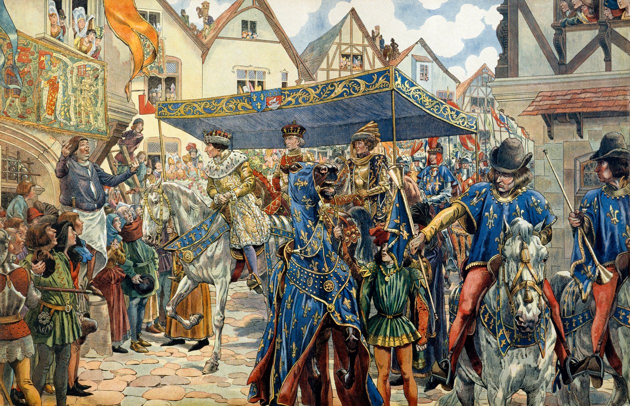 Triumferende inntog av Louis XI av Frankrike, kjent som den forstandige (1423-1483) i Paris 30. august av pseudonym for Onfray de Breville Jacques Job