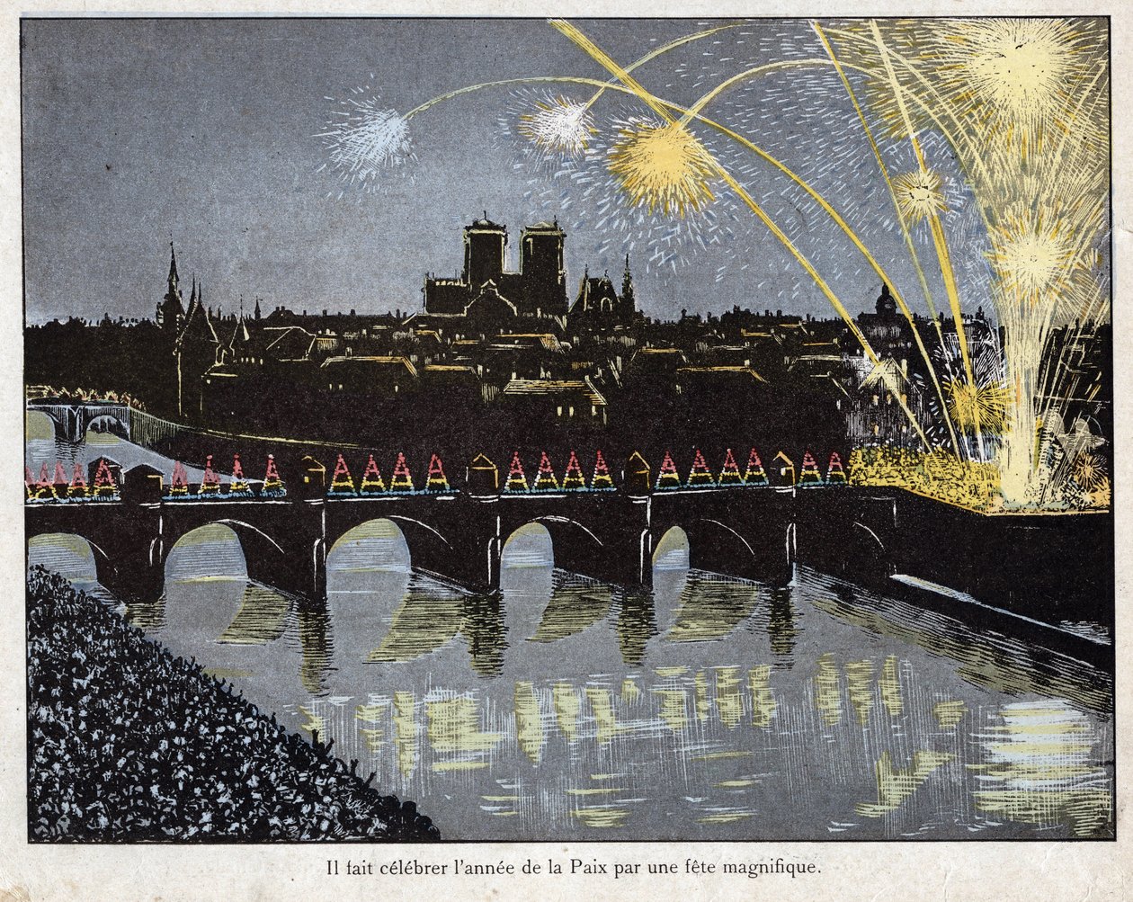 fete de la Paix le 18 brumaire an X (9/11/1801) - Napoleon organised a magnificent festival to celebrate the year of peace, 9 November 1801 - lithograph by Job (Jacques Onfroy de Breville) from “” Le Grand Napoleon des Petites Enfants””” 1893 av pseudonym for Onfray de Breville Jacques Job