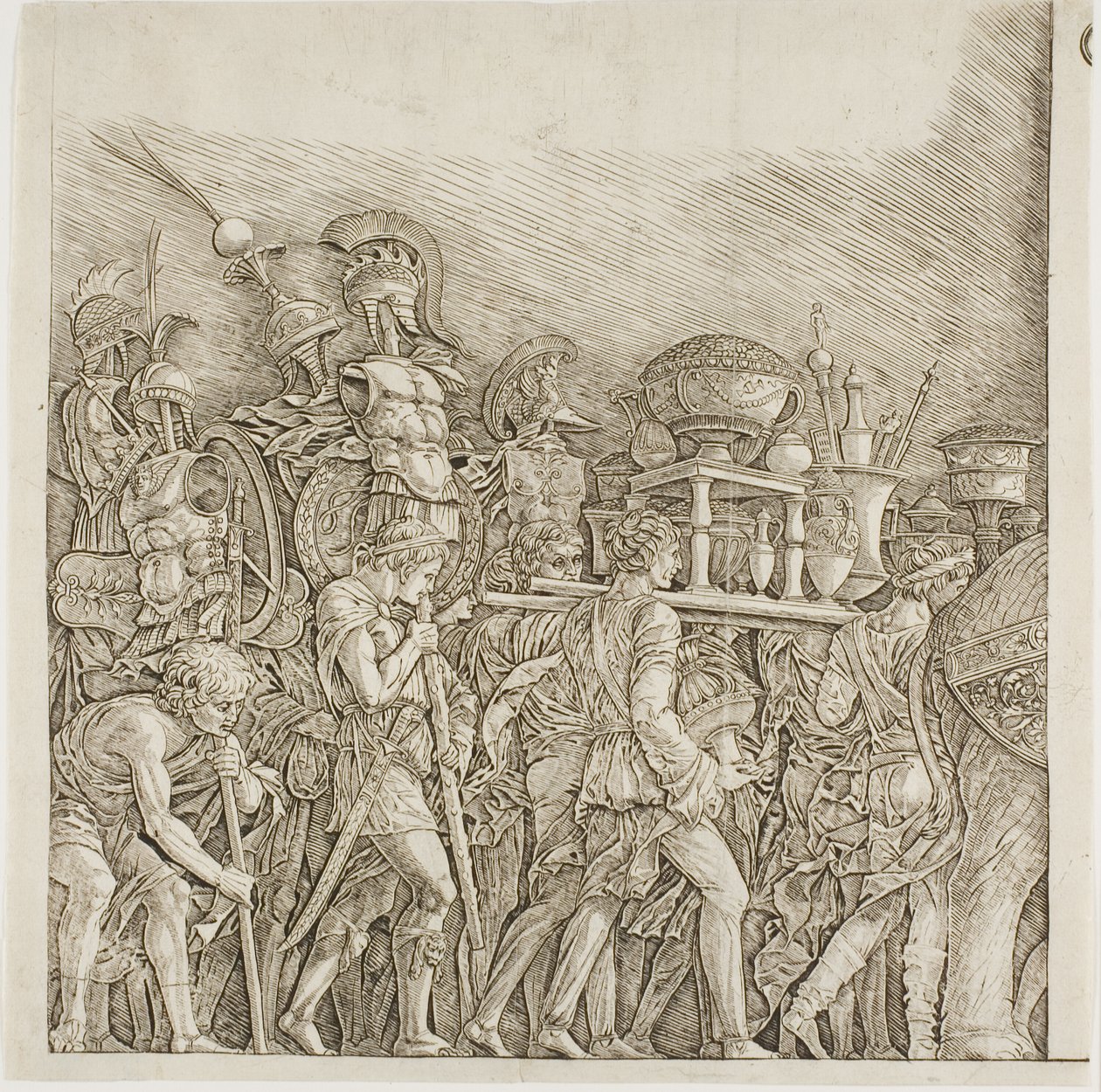 Triumph of Caesar: Soldiers Carrying Trophys av school of Andrea Mantegna