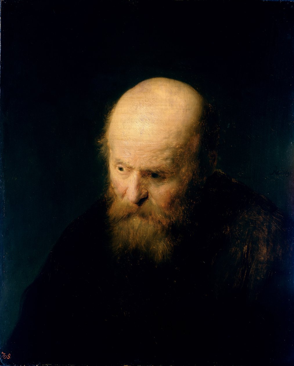 Leder for en skallet, gammel mann, 1632 av studio of Rembrandt Harmensz. van Rijn