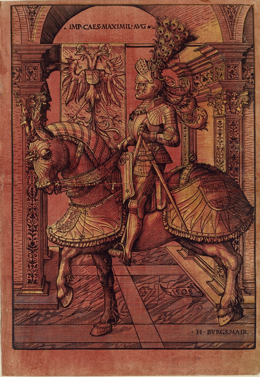 Keiser Maximilian I, bevæpnet til hest, 1508 av the Elder Hans Burgkmair