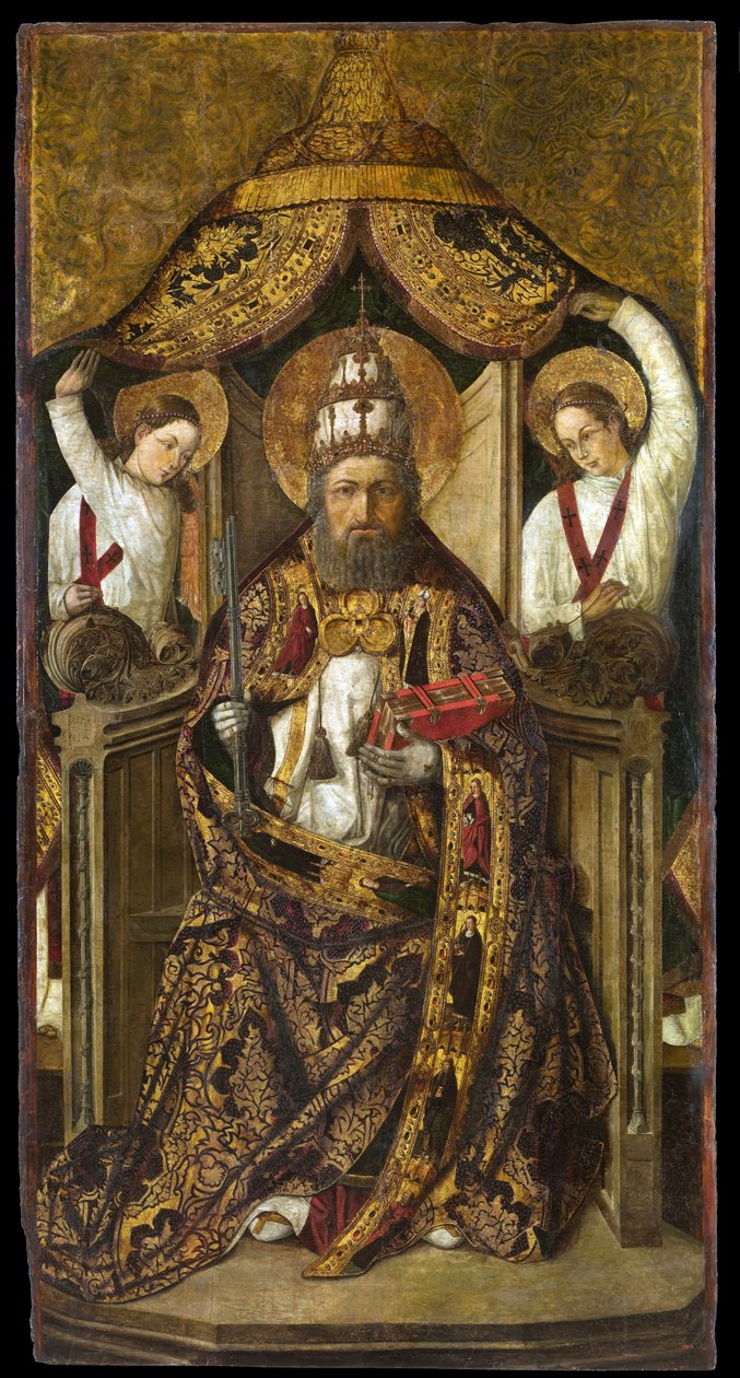 Saint Peter Enthroned - Maleri av Rodrigo de Osona (Orsona) (aktiv 1465-1514) - ca. 1470-1480 - Olje på tre - 214,2x112 - Catalonias nasjonale kunstmuseum, Barcelona av the Elder Rodrigo de Osona