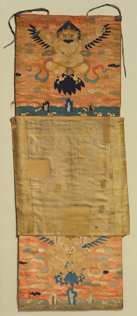Vajrapani brodert feste med Garuda, maleri 1600-tallet, broderi ca. 1300. av the Tenth Black Hat Karmapa Chöying