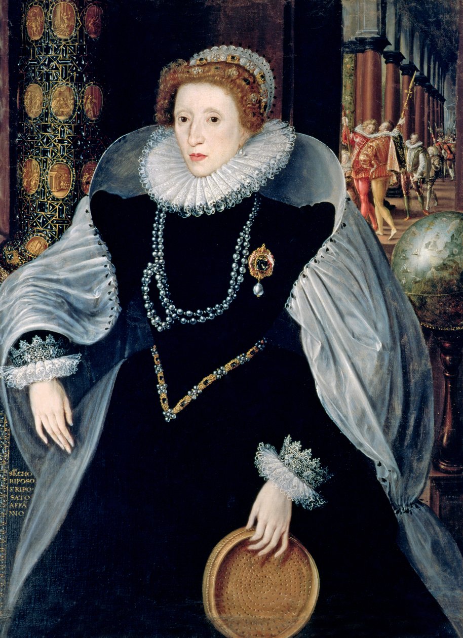 Sieve-portrett av dronning Elizabeth I i seremoniell drakt, ca. 1583 (olje på lerret) av the Younger Quentin Massys or Metsys