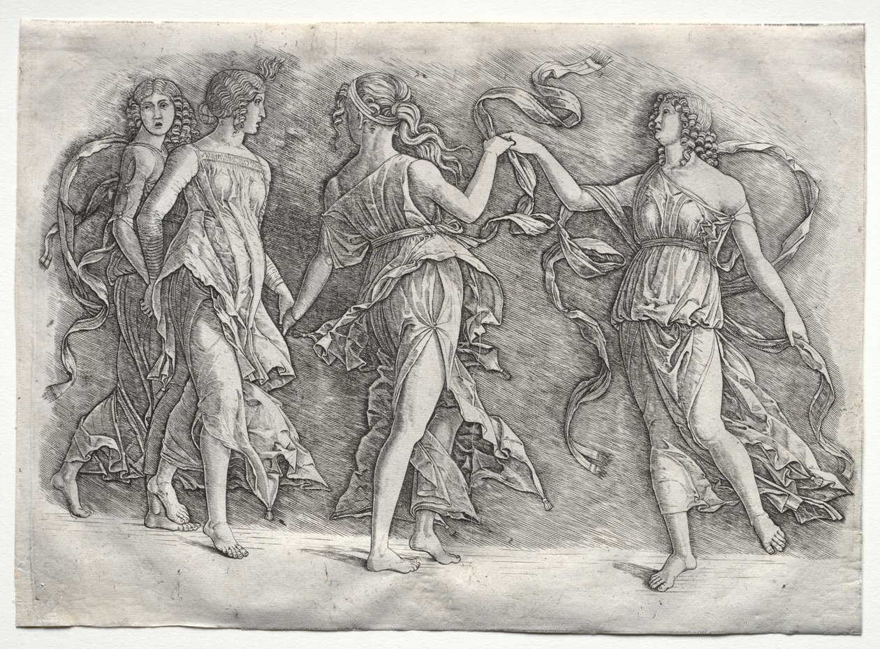 Fire dansende muser, ca. 1497. av the so called Premier Engraver