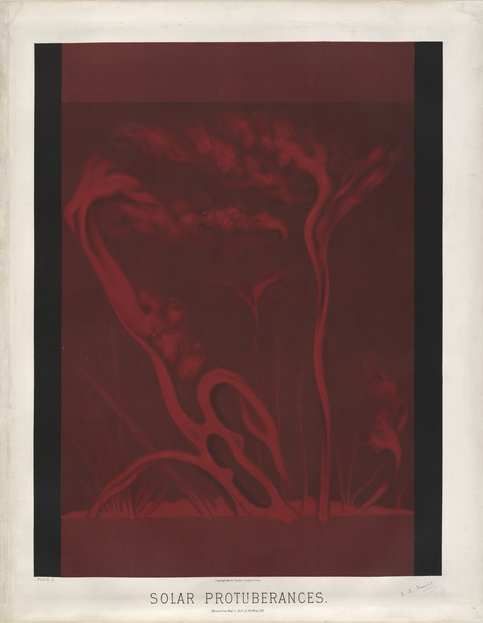 Solutspring. Observert 5. mai 1873 kl. 9t, 40m. ER. (Plate II fra The Trouvelot Astronomical Drawings 1881) av Étienne Léopold Trouvelot