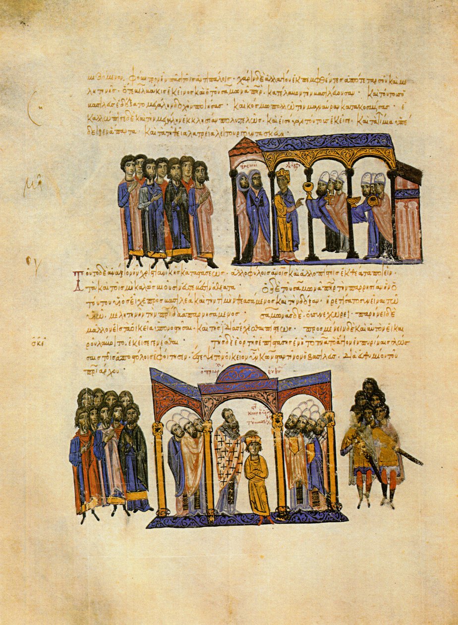 Skyllitzes Matritensis, fol. 114v. Miniatures av Unknown