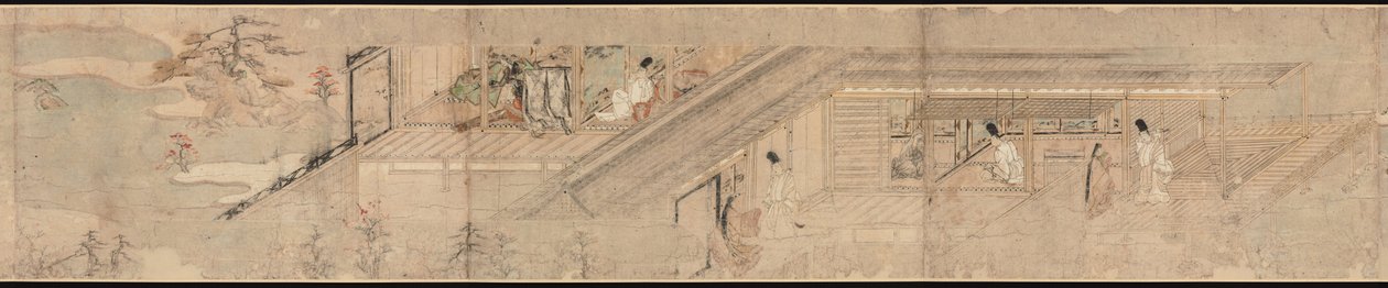 Narrative Picture Scroll om Love Romance of Courtier and Girl at Sumiyoshi av Unknown artist