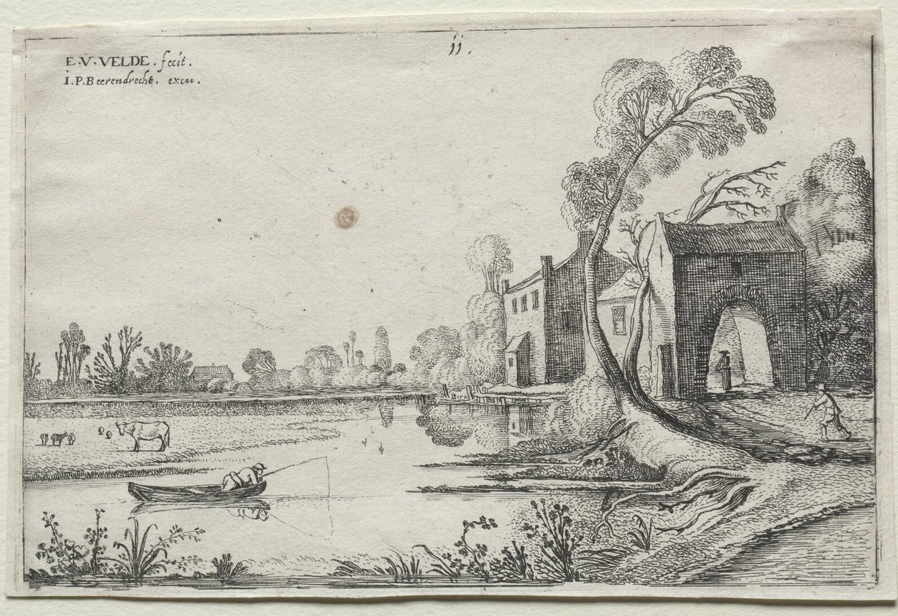 Landskap med en elv og et porthus, 1614. av van de Velde Esaias