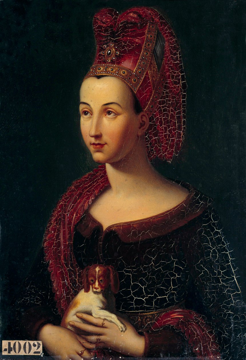 Portrett av Margareta av Flandern, hertuginne av Burgund (1350-1405) - Ledet med en liripion - Maleri av Vincent Nicolas Raverat (1801-1865) (ec.fr.) 1800-tallet Søn. 0,43x0,3 m av vincent Nicolas Raverat