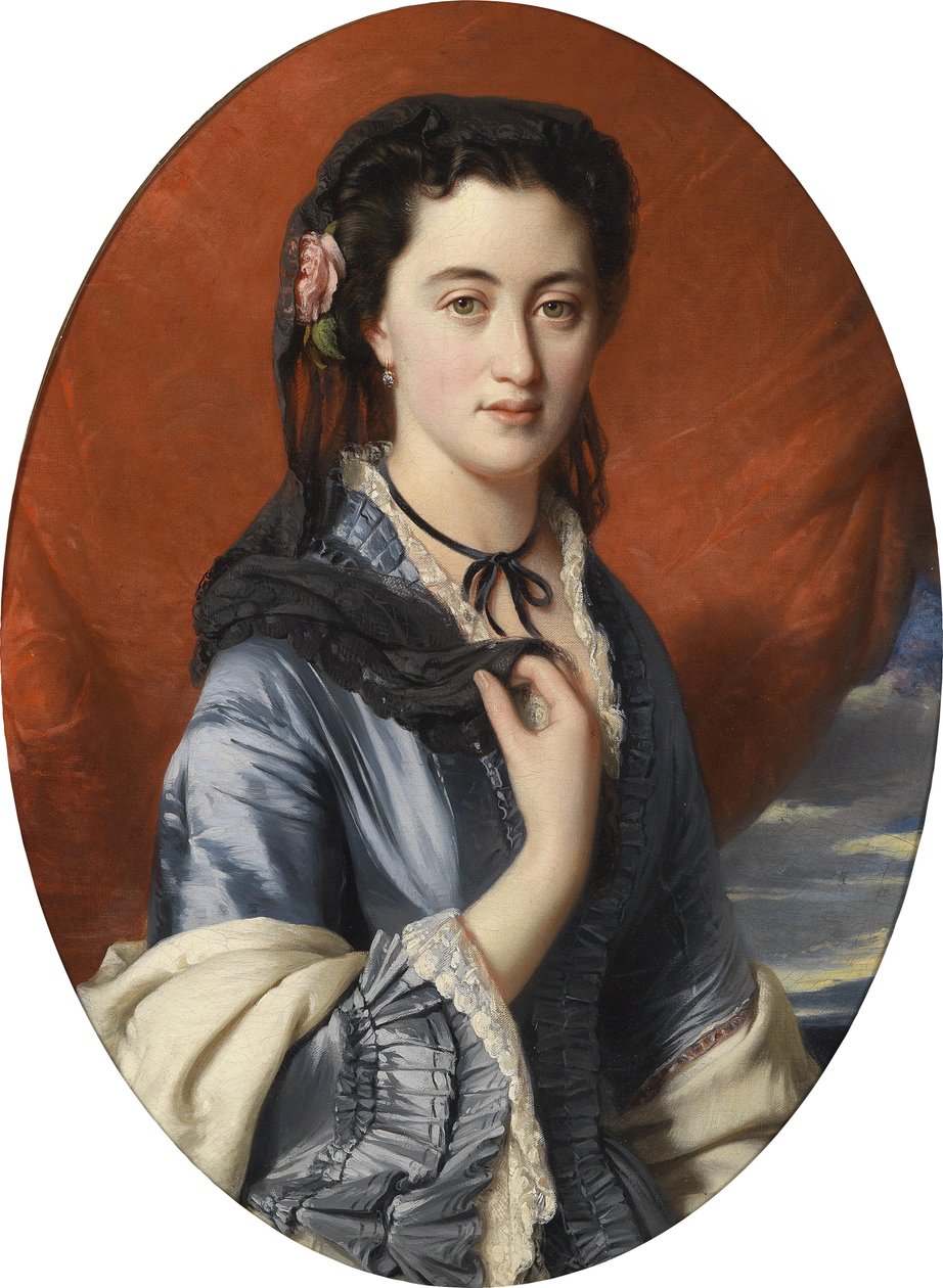 Portrett av en dame med roser i håret av workshop of Franz Xaver Winterhalter