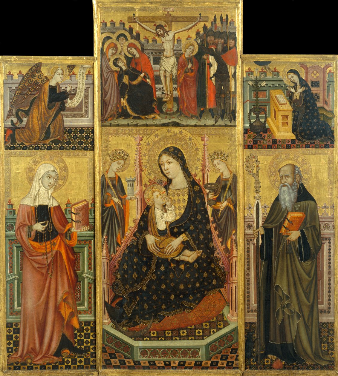 Altertavle av jomfruen som suger barnet, Saint Clare og Saint Anthony the Abbott av Llorenç Saragossà