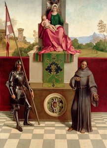 Madonna og barn mellom St. Francis og St. Nicasius (The Castelfranco Madonna) ca. 1503-04 (olje på tre) av Giorgione