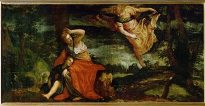Hagar og Ismael i Berseba-ørkenen, Israel … (olje på lerret)