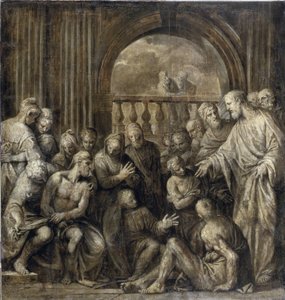 The Raising of Lasarus (Lazarus of Betania). Maleri av Paolo Veronese (1528-1588), olje på lerret av Veronese