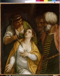 Martyren til Saint Justine. Justina av Padua (født i det 3. århundre-304), martyr av det gamle Roma, ble gjennomboret med et sverd. Maleri av Paolo Veronese (1528-1588), olje på lerret. Italiensk kunst (Venezia)