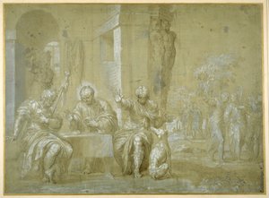 Nattverden i Emmaus, ca. 1550 (penn, svart blekk og brun vask på papir) av Veronese