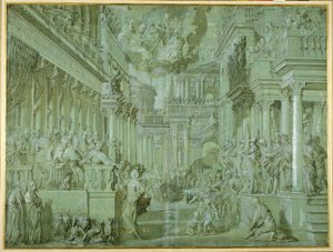 Allegori for å feire publiseringen av Holy League i 1571 (penn og brun vask med forhøyning) av Veronese