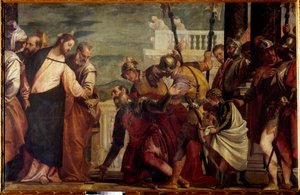 Jesus Kristus og høvedsmannen. Høvedsmannen i Kapernaum tryglet Jesus om å kjempe mot sin lamme tjener. Maleri av Paolo Veronese (1528-1588) 1500-tallet Søn. 1,92x2,97 m Madrid, Prado-museet