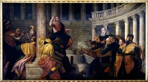Jesus snakker med legene. Maleri av Paolo Veronese (1528-1588) av Veronese