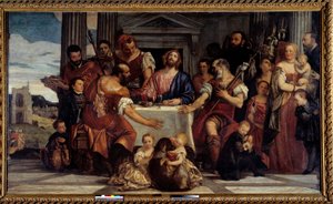 Les Pelerins d'Emmaus Maleri av Paolo Veronese (1528-1588) 1500-talls søn. 2,41x4,15 m . av Veronese