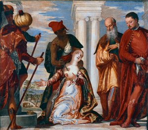 Martyrdøden til Saint Justine Sainte Justine fra Padua er gjennomboret med et sverdstrøk. Maleri av Paolo Caliari dit Veronese (1528-1588) av Veronese