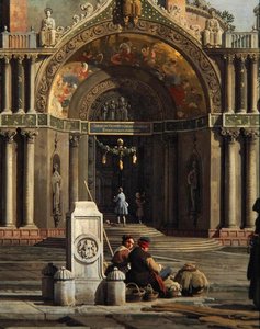 Detalj av Capriccio of a Church (olje på lerret) av Canaletto