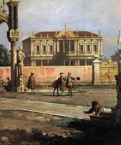 Detalj av et byhus og et offentlig torg (olje på lerret) av Canaletto