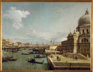 Inngang til Canal Grande og kirken Maria Salute i Venezia (maleri på lerret) av (1697-1768) Canaletto