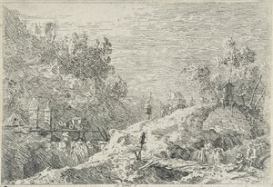 Landskap med fem broer, uten dato (radering) av Canaletto