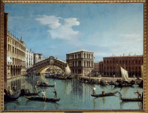 Le pont du Rialto et Venezia-maleri av Antonio Canal Dit Il Canaletto (1697-1768) 1700-tallet Søn. 1,19x1,54 m - Rialtobroen i Venezia. Maleri av Antonio Canal kalt Canaletto (1697-1768)