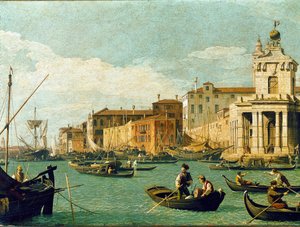 Punta della Dogana og Giudecca Canal, Venezia (olje på lerret av Canaletto