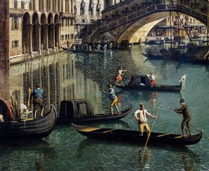 Rialtobroen i Venezia, detalj (olje på lerret) av Canaletto