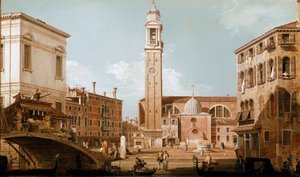 Utsikt over campo dei santi apostoli i Venezia (olje på lerret av Canaletto