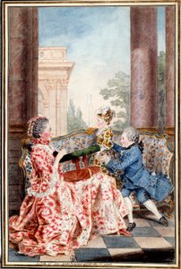 La belle Madame Caze, kone til bondens general og hennes barn Akvarell av Louis Carrogis (1717-1806) dit Carmontelle. 1700-tallets søn. 0,32x0,21 m Chantilly, musee conde