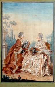 Madame de Julienne og Madame de Serre lager akvarellmusikk av Louis carrogis dit Carmontelle (1717-1806) fra 1700-tallet. Paris, Musee Carnavalet av Carmontelle