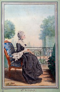 Portrett i full lengde av Julie de Lespinasse (1732-1776) kvinne med bokstaver Akvarell av Louis Carrogis (1717-1806) kjent som Carmontelle. Chantilly fra 1700-tallet, conde museum