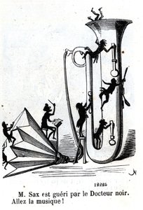 Mr. Sax blir såret av den svarte legen. (Adolphe (Adolph) Sax, oppfinner av saksofonen (1814-1894). av Nadar