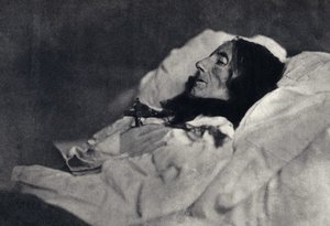 Portrett av poeten Marcelline Desbordes Valmore (Desbordes-Valmore) (1786-1859) på dødsleie. Fotografi av Felix Tournachon dit Nadar (1820-1910) i 1859. Trykk av Victor Tournachon, far til Nadar, sent på 1800-tallet. av Nadar