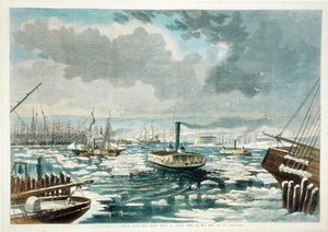 Breaking up the Ice at New York - a View from the East River, publisert i Harper