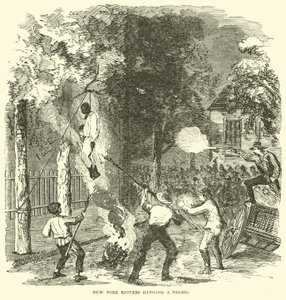 New York-opprørere som henger en svart person, juli 1863 (gravering)