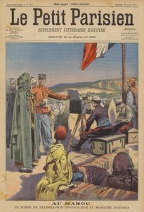 Optisk telegraf satt opp på moskeen i Oudja, Marokko (farge litho)