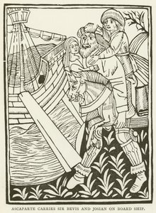 Ascaparte bærer Sir Bevis og Josian om bord på skipet (gravering)