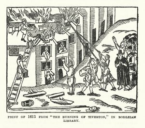 Trykk fra 1613 fra «The Burning of Tiverton» i Bodleian Library (lito)