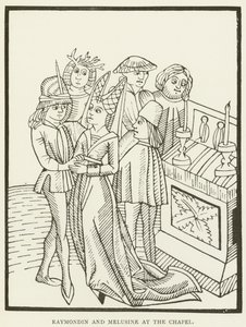 Raymondin og Melusine ved kapellet (gravering) av (after) English School