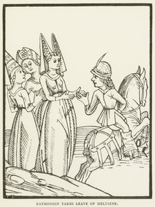 Raymondin tar avskjed med Melusine (gravering) av (after) English School